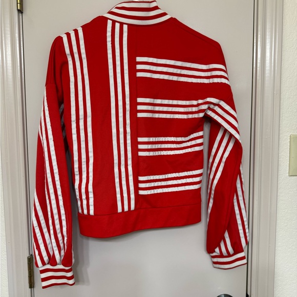 adidas xJji Won Choi Women's Red and White Striped Bomber Jacket - Picture 3 of 6